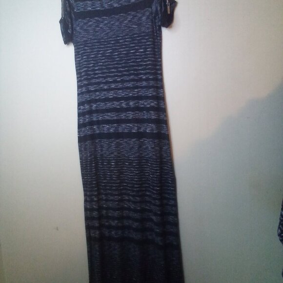 Michael Michael Kors Dress S Short Sleeve Maxi Long Stretch Side Slit Gray Black - Picture 2 of 16